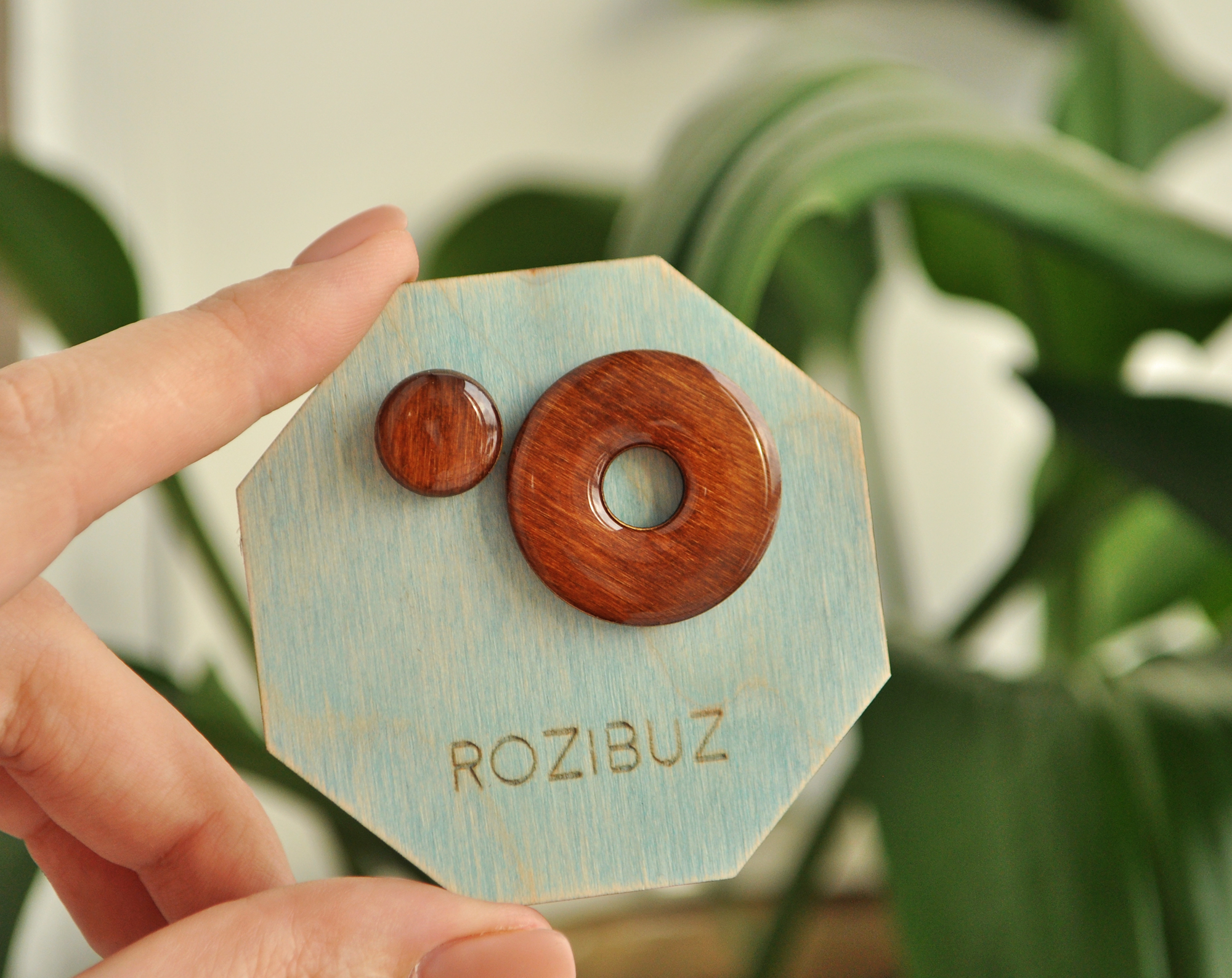 Орех - асимметрия с диском серьги-гвоздики деревянные ручной работы купить