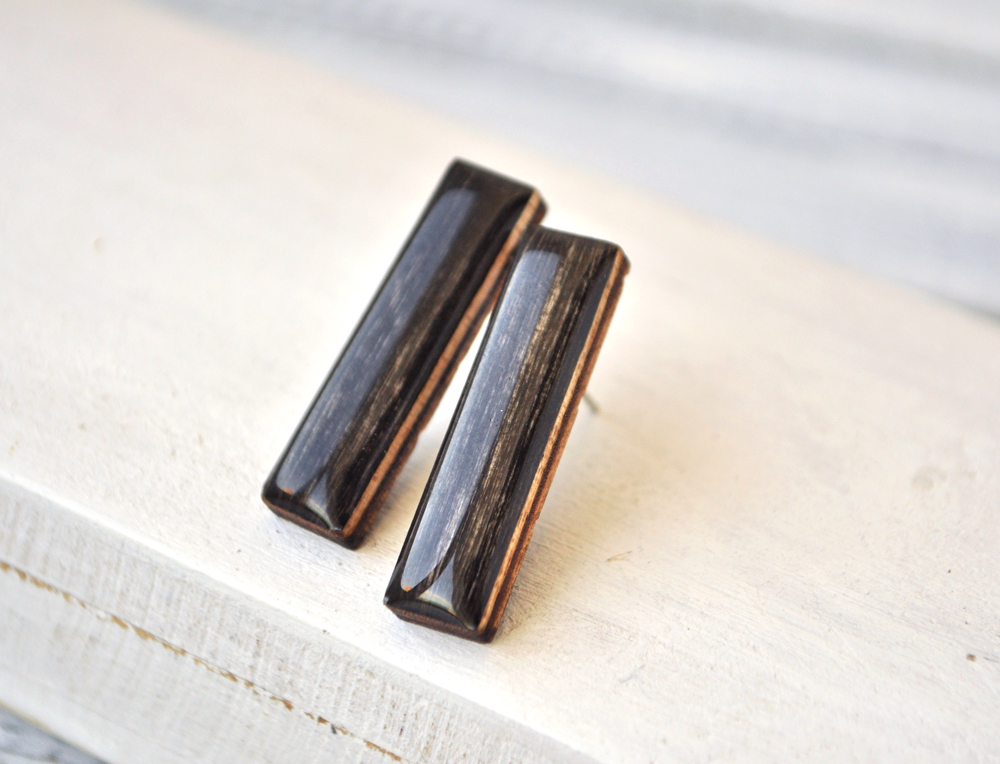 Black wood - палочки серьги-гвоздики деревянные ручной работы купить